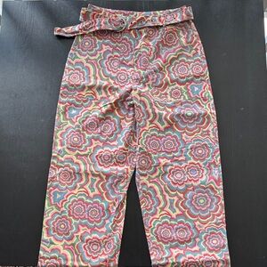 NWOT Ragged Priest Y2K Colorful Floral Psychedelic Belted Cotton Pants Size 8